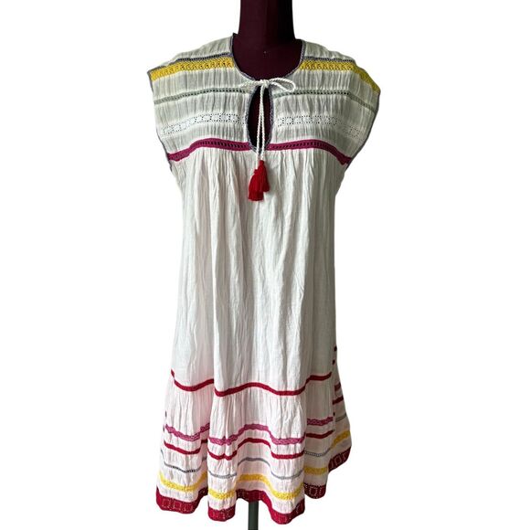 Free People Carolina K Santana Dress size M Sleeveless Boho Cream Pink Embroider - Picture 1 of 7